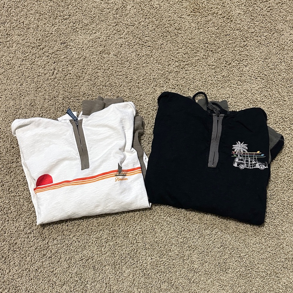 Kids Half-Zip Pullover Top - White with Sunset Stripe